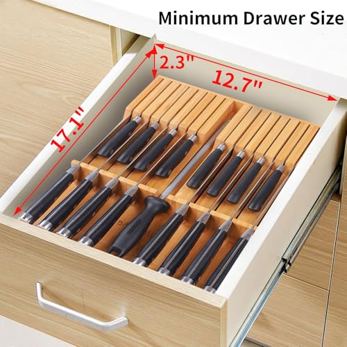 Utoplike In-drawer Knife Block Bamboo Kitchen Knives Drawer Organizer Large - color: Natural, size: 16 Holder