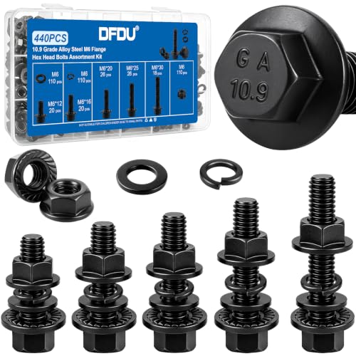 440PCS M6 Flange Bolt Assortment Kit with Nut Washer 10.9 Alloy Steel - size: G10.9 M6 440PCS
