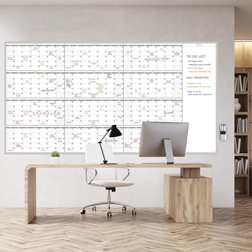 Large Reusable Dry Erase Yearly Wall Calendar - Jumbo Premium Laminated 12 month Task Organizer - 38"x72" Undated Annual Planner for Home, Office, School Projects - size: 72"x38"Yearly