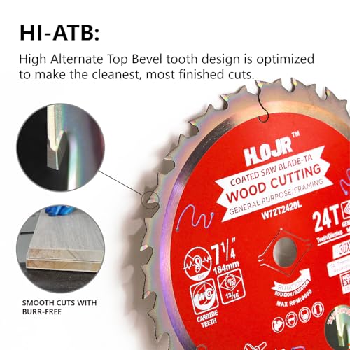 2-Pack 7-1/4" 24-Tooth 5/8" Woodworking Circular Saw Blade,Framing/General Purpose Wood Cutting,Special Anti-Thermal Adhesion Coating on Cutting Edge-TA,High Finish,Long Life, 7-1/4" 24T 5/8" - size: 2PCS 7-1/4" 24T 5/8"
