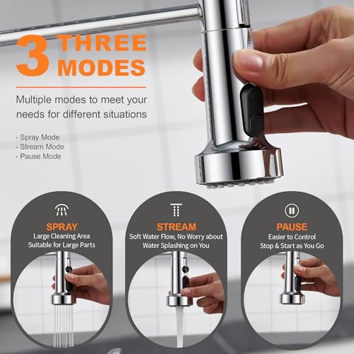 TIORIY Kitchen Faucet Spray Head Replacement with 15 Adapters, Plastic Spray Nozzle for Kitchen Faucet 3 Modes, Compatible with American Standard Faucets, Pause Mode (Chrome) - color: Chrome, style: Pause