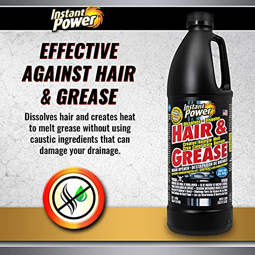 Instant Power Hair and Grease Drain Cleaner - Shower Drain & Sink Cleaner, Liquid Clog Remover, Made in USA, Sink Deodorizer - 1 Liter - size: 33.8 Fl Oz (Pack of 1)