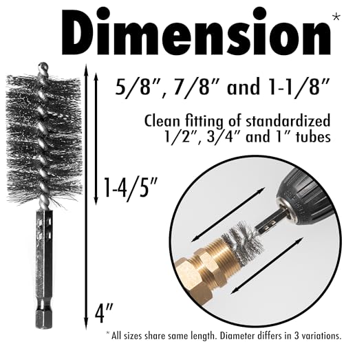 6pcs Copper Tube Pipe Cleaner for Fittings, 1/2” 3/4” 1” Pipe Cleaning Brush Set, Stainless Steel Wire Bore Brushes for Power Drill, 1/4 Inch Hex Shank - style: 6pcs for Fittings