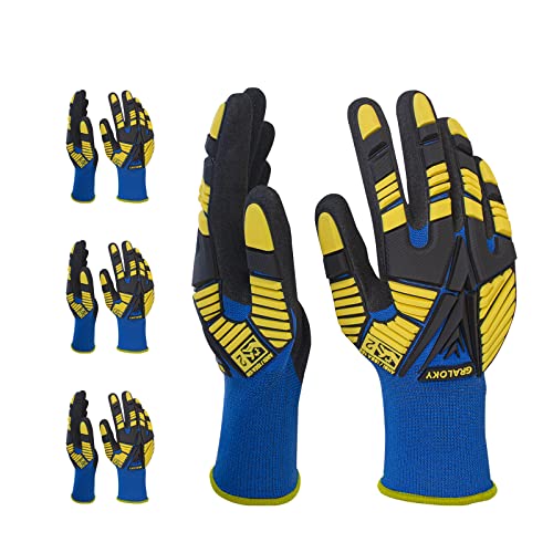 3 Pairs Work Gloves, Impact Resistant Gloves with Rubber Men Women - size: Small