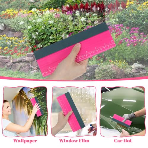 Wallpaper Smoothing Tool, Professional Vinyl Squeegee with Ruler | Felt Squeegee for Vinyl Decals Sticker Paper Wallpaper Window Film Tools (Pink, 8inch) - size: 8inch