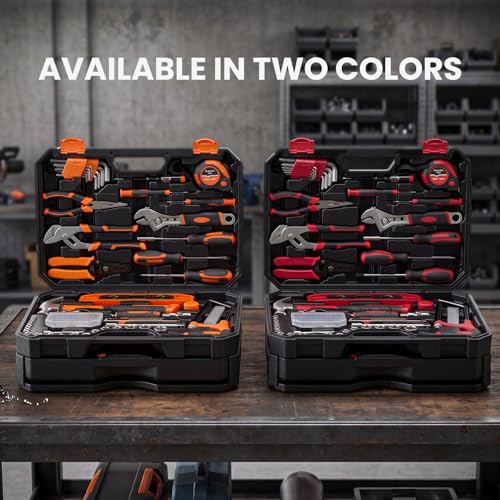 DUMOS 330-Piece Complete Homeowners Tool Box Set,Small Tool Kit for Home - color: Black Red, size: 15.6