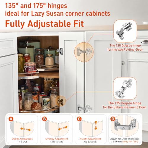 TamBee Complete Lazy Susan Hinge Kit, 2 Pair 175 & 135 Degree Hinge - size: 135° + 175°Full Overlay