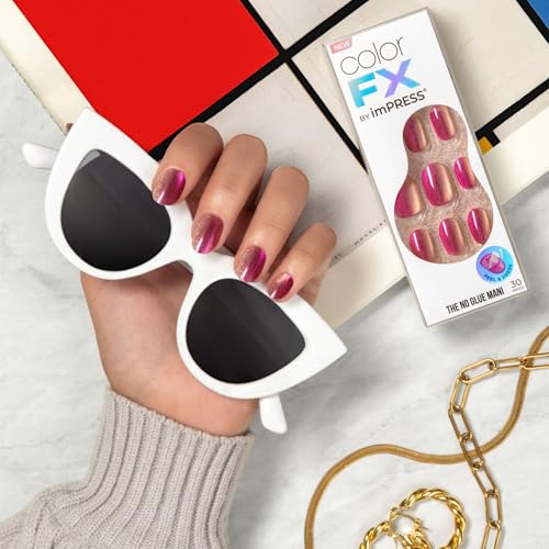 Kiss colorFX by Impress Press On Nails, Walk Out, 30 No Glue Peel and Stick Nails Kit with IMPROVED Adhesive, Pink Short Oval Pearlescent Effect, Includes Prep Pad, Manicure Stick & Mini File
