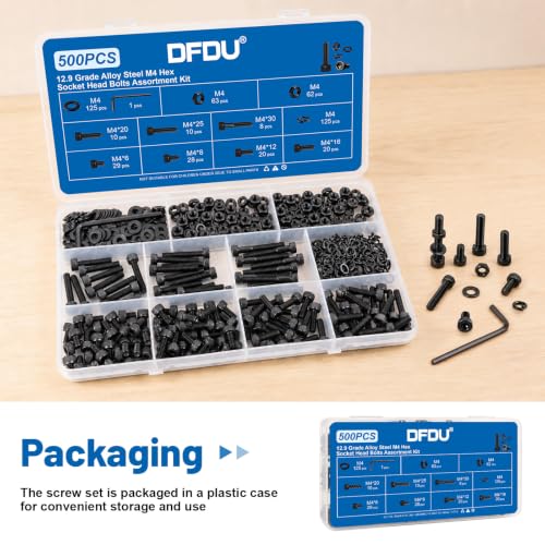500Pcs M4 Screw Hex Socket Head Cap Bolt Kit M4x6-30mm 12.9Alloy Steel - size: G12.9 M4 500PCS