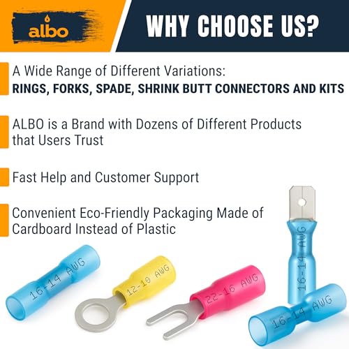ALBO 350 Pcs Heat Shrink Fork Terminal Kit, 22-10 AWG, Red Blue Yellow - color: Fork Set 350pcs #10 AWG 22-10
