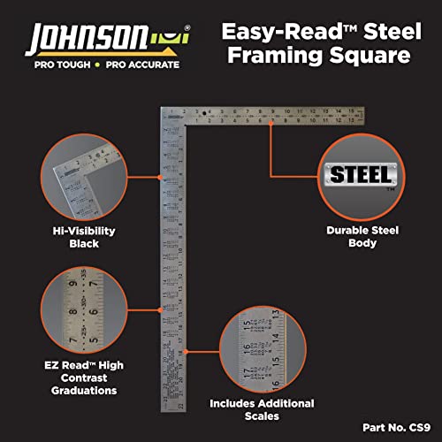 Johnson Level & Tool CS9 Steel Framing Square, 16" x 24", Silver, 1 Square - size: 16" x 24"