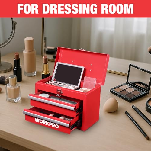 WORKPRO Portable Mini Metal Tool Box with 2 Drawers - color: Red