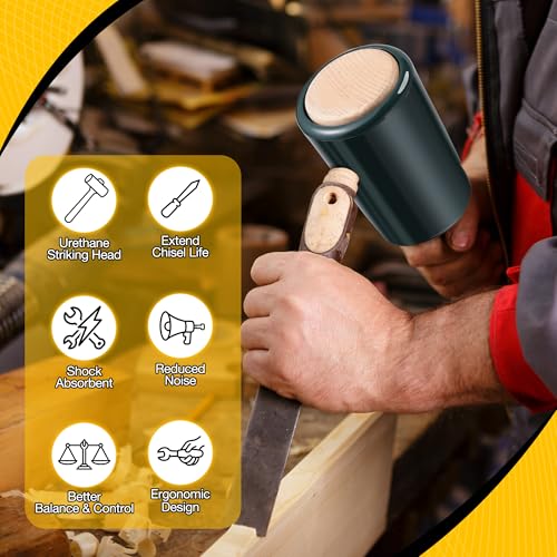 Precision 15oz Wood Carving Mallet for Woodworking, Ergonomic Wooden Handle