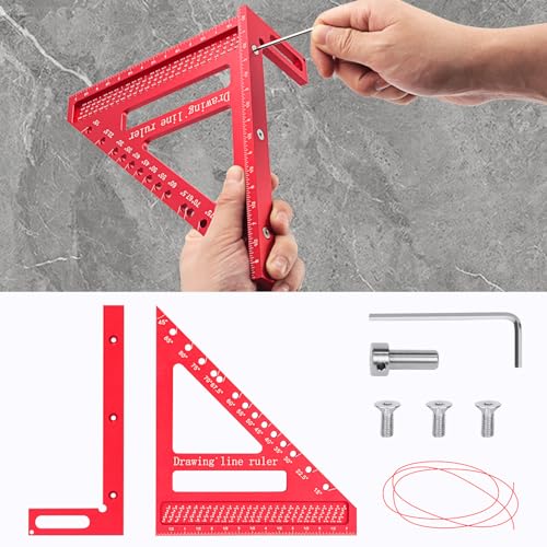 Large Carpenter Square 8.42" x7.67 Precision Woodworking Tools 15-90 Degree Versatile 3D Multi-Angle Square with Angle Pin for Woodworking,Engineering and Construction - color: Red