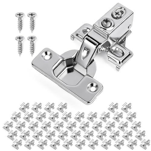 Mousike 50 Pack (25 Pair) Soft Close Cabinet Hinges, 1/2 Overlay Soft Close Hinges for Kitchen Cabinet, Stainless Steel, Built-in Damper, 100 Degree Opening Angle, 6 Way Adjustment - color: Silver, size: 50 Pack