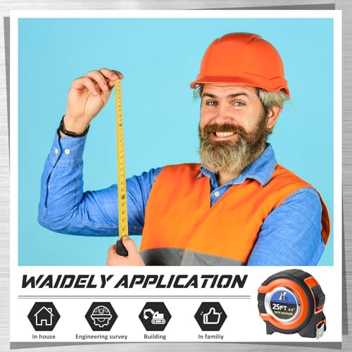 Youyole 10 Pack Tape Measure with Fractions 1/8 Steel Measuring Tape Retractable Easy Read Measurement Ruler Steel Power Blade (25 ft X 1 in,Orange) - color: Orange