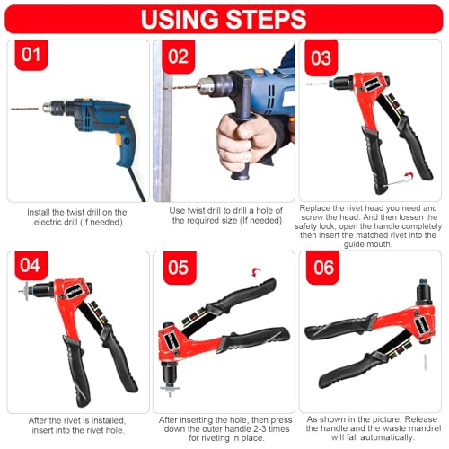 WETOLS Pop Rivet Gun Kit with 200 Blind Rivets,Upgraded Pop Rivet Tool Kit - size: Regular Rivet Gun