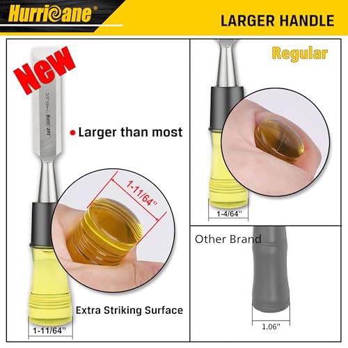 HURRICANE 4 Piece Wood Chisel Set for Woodworking. CR-V Steel Beveled Edge Blades with Safety Caps. Extra Large Grip, Impact-Resistant PVC Handle Chisels (1/4", 1/2", 3/4", 1") - size: Extra Large Size Grip