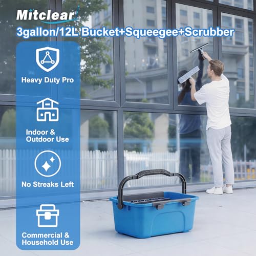 Mitclear Window Cleaning Kit with Bucket 3 Gallon for Home Outdoor Car - style: Window Cleaning Kit