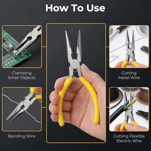 5" Needle Nose Pliers 12 Pack Small Long Nose Pliers with Wire Cutters Spring Loaded Thin Needle Noses Plier for Jewelry Making and Wire Bending, Electronics, Craft, Beading