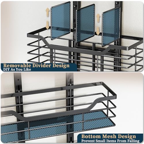 Consumest 6-Tier Hair Tool Organizer - Hair Dryer Holder Over The Door/Wall Mounted DIY Adjustable Shelf Bathroom Door Organizer with Hook for Curling Iron/Blow Dryer/Straightener Black