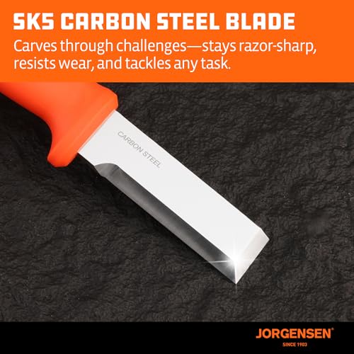 Jorgensen Wood Chisel Knife with Sheath, SK5 Carbon Steel Blade | Ergonomic Handle & Full Tang Design, Wood Chisel for Woodworking, Ideal for Carving, Whittling and Splitting