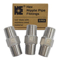 Cosmostar 3 PCS 1/4" Male Hex Nipple Pipe Fittings, 304 Stainless Steel NPT Threaded Pipe Adapter, Compact Heavy Duty Fittings for Air, Fuel & Water Lines - size: 1/4 NPT-3pcs