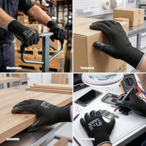 Comix PU Coated Work Gloves for Men & Women, 12 Pairs Bulk Pack, Grip - size: Medium