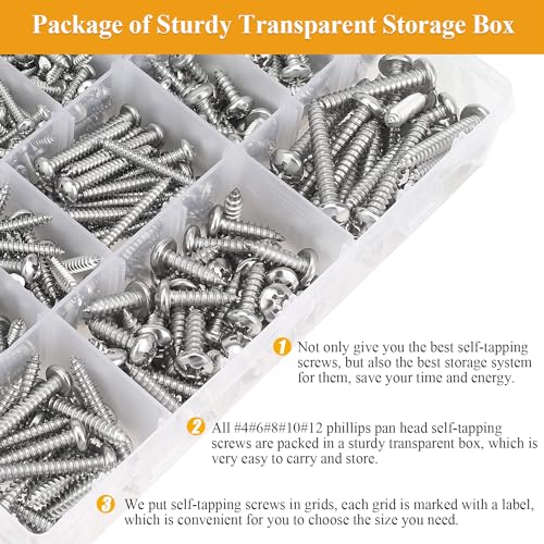 545 Pieces #4#6#8#10#12 Wood Screws Set, Phillips Pan Head #4#6#8#10#12 Self-Tapping Screws Assortment Kit, 304 Stainless Steel - size: Wood Screws Kit (#4#6#8#10#12), style: Phillips Pan Head
