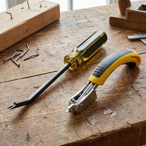 QWORK Staple Remover, Heavy Duty Tack Puller, Industrial Staple Remover Upholstery Tool with Double Pronged Head, for Furniture, Floor, Frame, Carpet