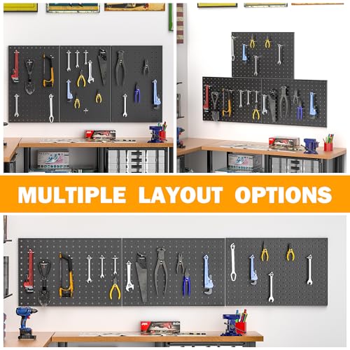 Pegboard Smith Metal Pegboard Panels, 16" x 12" Heavy-Duty Wall Peg Boards for Garage Tool Storage, Pegboard Organizer System (Pack of 3, Black) - color: Black