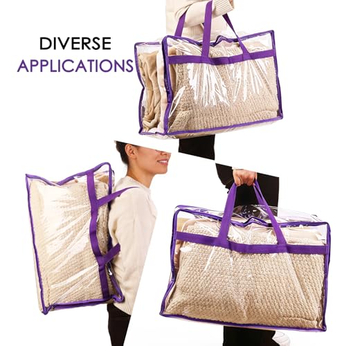 Blanket Storage Bags 4 Pack 60L Clothes Comforter Bedding Container Purple - color: D-Purple