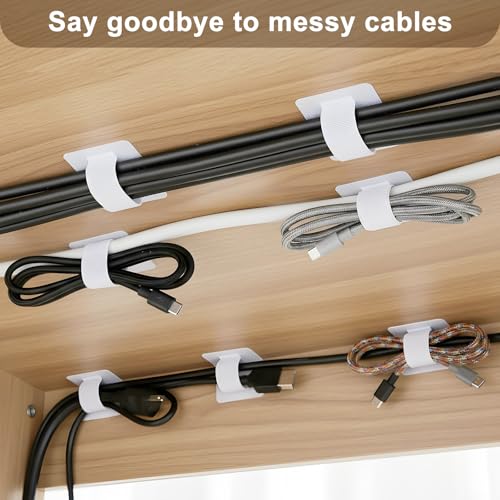 100 Pcs Cable Management Under Desk, Hook and Loop Cable Straps, White - color: White