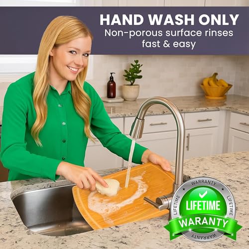 Extra Large Bamboo Cutting Board Set of 2 – Wood Cutting Boards for Kitchen with Glue-Free Surface™ & Juice Groove – Non-Toxic Wooden Chopping Boards, FSC-Certified, Durable Carving Boards - color: Glue-Free Surface - Round