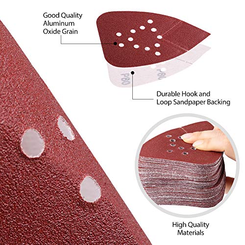 80 Grit Sanding Pads for Black and Decker Mouse Sanders, 50PCS Hook and Loop Sandpaper Sheets - LotFancy 12 Holes Detail Palm Sander Sand Paper - size: 80 Grit