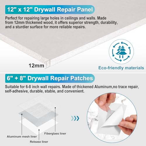 37 Pcs Drywall Repair Kit with 12"x12" Dry Wall Panel, Dry wall Patch Kit Sheetrock Repair Kit with Spackle, Mesh Tape, Putty Knives & Sanding Block for Sheet Rock Wall Surface Ceiling Large Hole Fill - style: 2 Bottle Wall Repair Agent