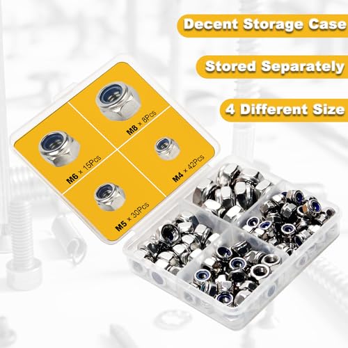M8 M6 M5 M4 Locknuts Assortment Kit 95PCS Nylon Insert - size: M4-M8 Assortment (95PCS)