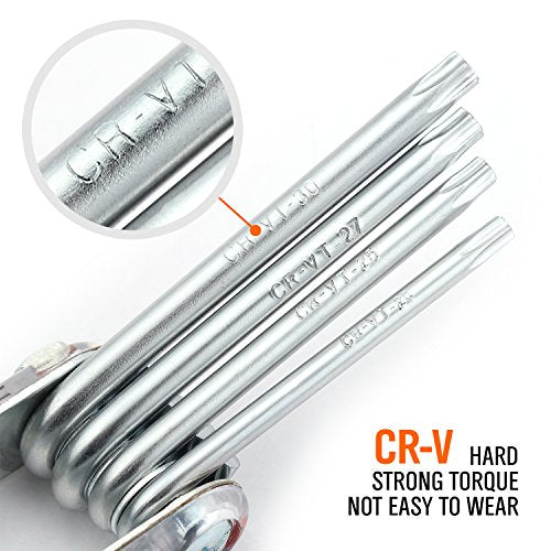 HORUSDY Tamper Proof Star Key Set (Folding) Security Torx Key Set Sizes Include T-6 to T-30 - style: Folding Star Key