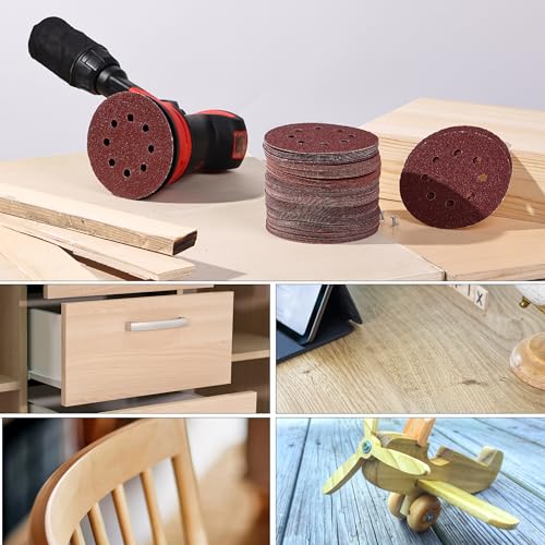 Bates- Sanding Discs, 5 Inch 8 Hole Sanding Discs, 100 Pack, Grits 60 120 240 400 600 800 1000 1200 1500 2000, Sanding Pads, Hook and Loop Sanding Disc, Round Sandpaper Discs, 5 inch Sanding - color: Red, size: 100 Pack, 60-2000 Grits