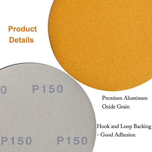 6-Inch No-Hole Hook and Loop Gold Sanding Discs 150-Grit, 100-Pack - size: 150 Grit