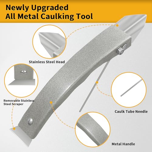 Caulking Tool-Caulk Remover Tool Kit,Grout Removal Tool,Silicone Bathroom Caulk Finishing Tool with Stainless Steel Scraper and Metal Handle for Bathroom,Kitchen,Bathtub,Sink Joint,Window