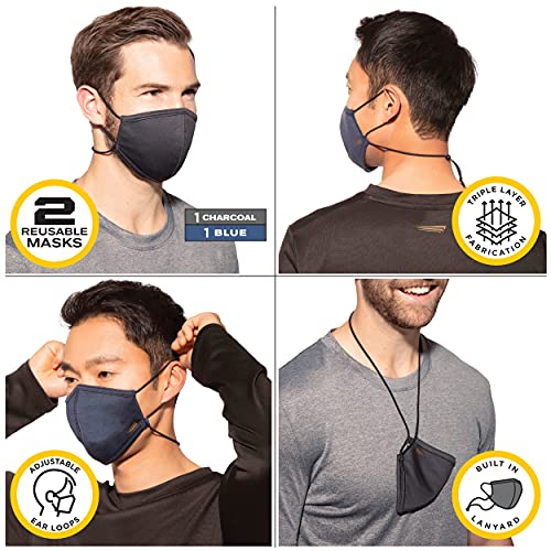 Copper Fit Unisex Never Lost Face Masks for Adults, Reusable Washable Fabric Mask, Copper Infused , 2 Pack