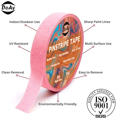 5 Rolls Pinstripe Tape - Masking Tape 1/16", 1/8", 1/4", 1/2", 3/4" - Thin Painters Masking Automotive Tape for DIY, Car, Auto, Paint, Art, Tumblers (Pink) - color: Pink
