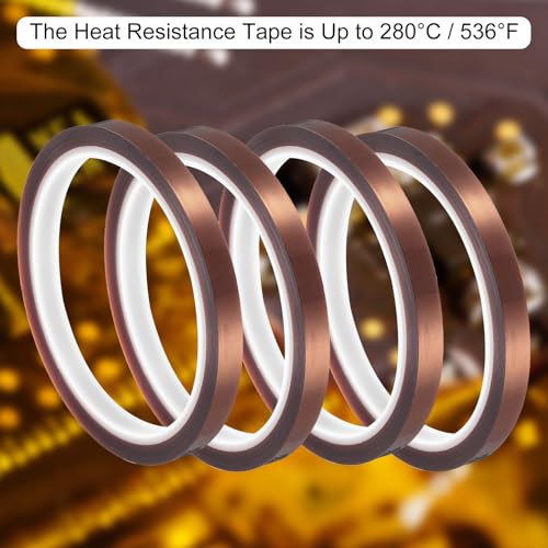 uxcell Heat Tape, 4 Rolls 8mmx33m 108ft High Temperature Heat Resistant Tape for Sublimation,Heat Press,Heat Transfer, Soldering, Circuit Board - size: 8mmx33m