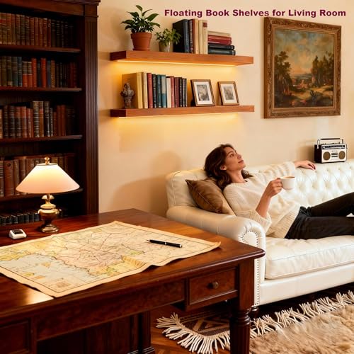 ROGMARS 36 Inches Long Walnut Floating Shelves with Led Light - color: Walnut, size: 36 Inch set of 2