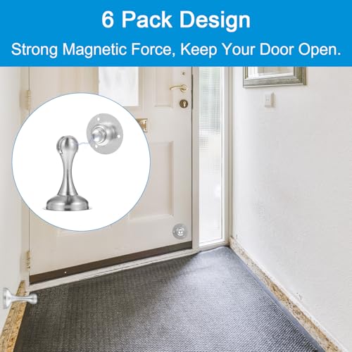 6 Pack Magnetic Door Stopper Brushed Magnetic Door Stops No Need to Drill Double-Sided Adhesive Tape Magnet Door Stop Soft-Catch Hold Doors Open