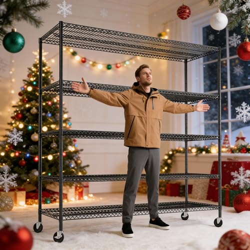 REIBII 85.7"H 5-Tier Garage Shelving with Wheels&Feet, Adjustable, 2998 lbs - size: 5-Tier,55.5" W X 85.7" H X 24.2" D