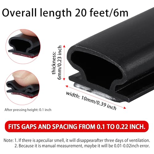 QDiShi Black Rubber D-Shape Weather Stripping Door Seal Strip 0.39x0.23 Inch, Self-Adhesive Soundproofing Gap Draft Stopper for Door Frame, Window, Noise Reduction(20FT)