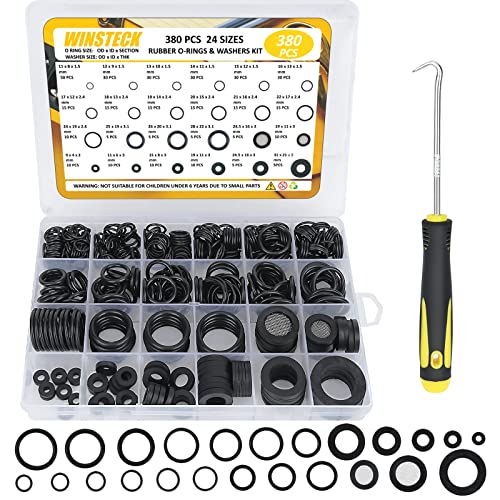 380PCS 24 Sizes Rubber & Silicone Hose Washers & O Ring Assortment Kit - size: 380PCS