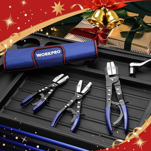 WORKPRO 3-Piece Ratcheting Hose Pinch Off Pliers Set with Storage Bag - color: Blue